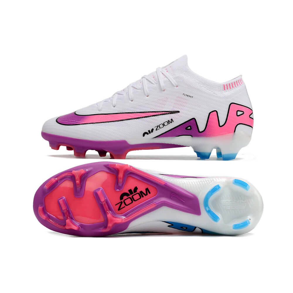 Chuteira Campo Nike Air Zoom Mercurial Vapor 15 Elite FG Branca, Roxo e Rosa