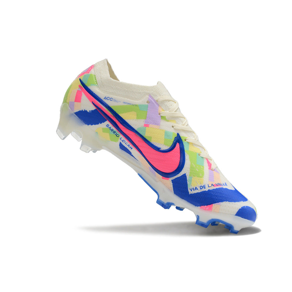 Chuteira Campo Nike Air Zoom Mercurial Vapor 15 Elite FG Branco, Azul e Rosa
