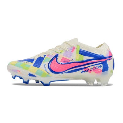 Chuteira Campo Nike Air Zoom Mercurial Vapor 15 Elite FG Branco, Azul e Rosa