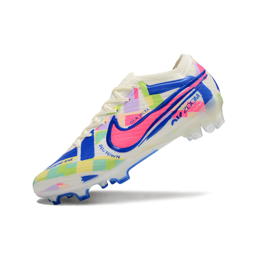 Chuteira Campo Nike Air Zoom Mercurial Vapor 15 Elite FG Branco, Azul e Rosa