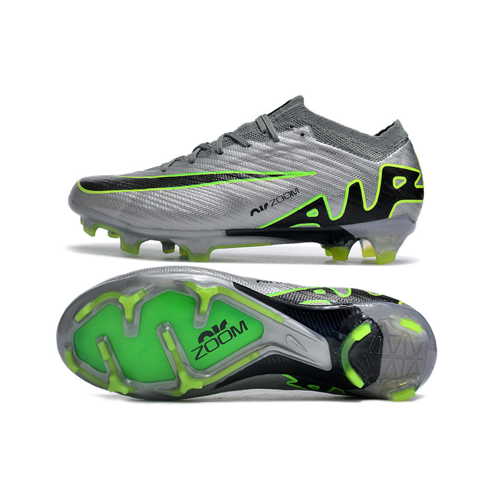 Chuteira Campo Nike Air Zoom Mercurial Vapor 15 Elite FG Cinza e Verde