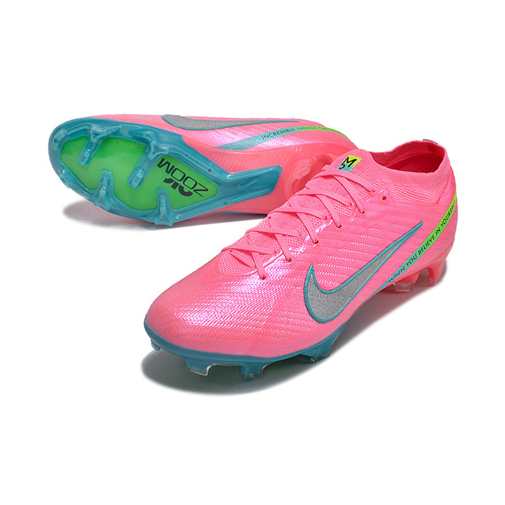 Chuteira Campo Nike Air Zoom Mercurial Vapor 15 Elite FG Rosa e Azul