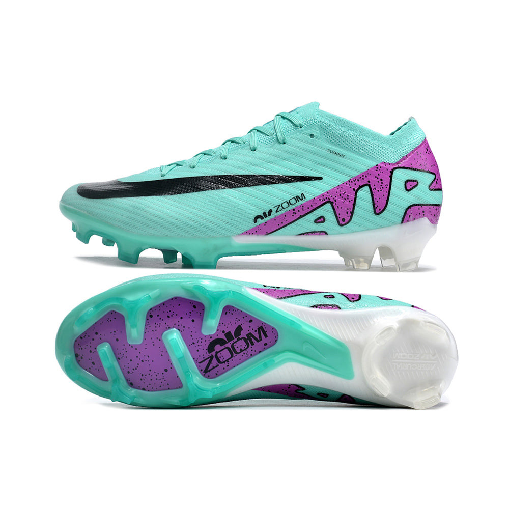 Chuteira Campo Nike Air Zoom Mercurial Vapor 15 Elite FG Verde e Roxa 