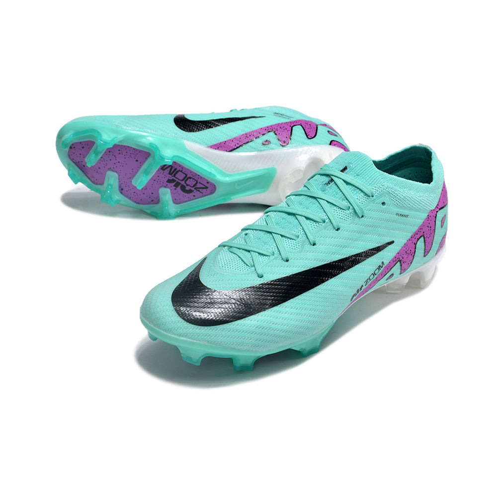 Chuteira Campo Nike Air Zoom Mercurial Vapor 15 Elite FG Verde e Roxa 