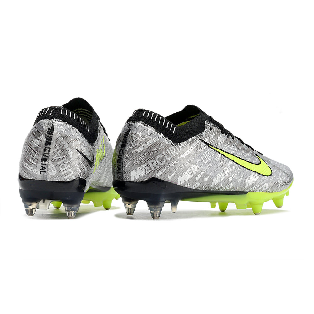 Chuteira Campo Nike Air Zoom Mercurial Vapor 15 Elite Ponta de Aluminio Prata e Verde 
