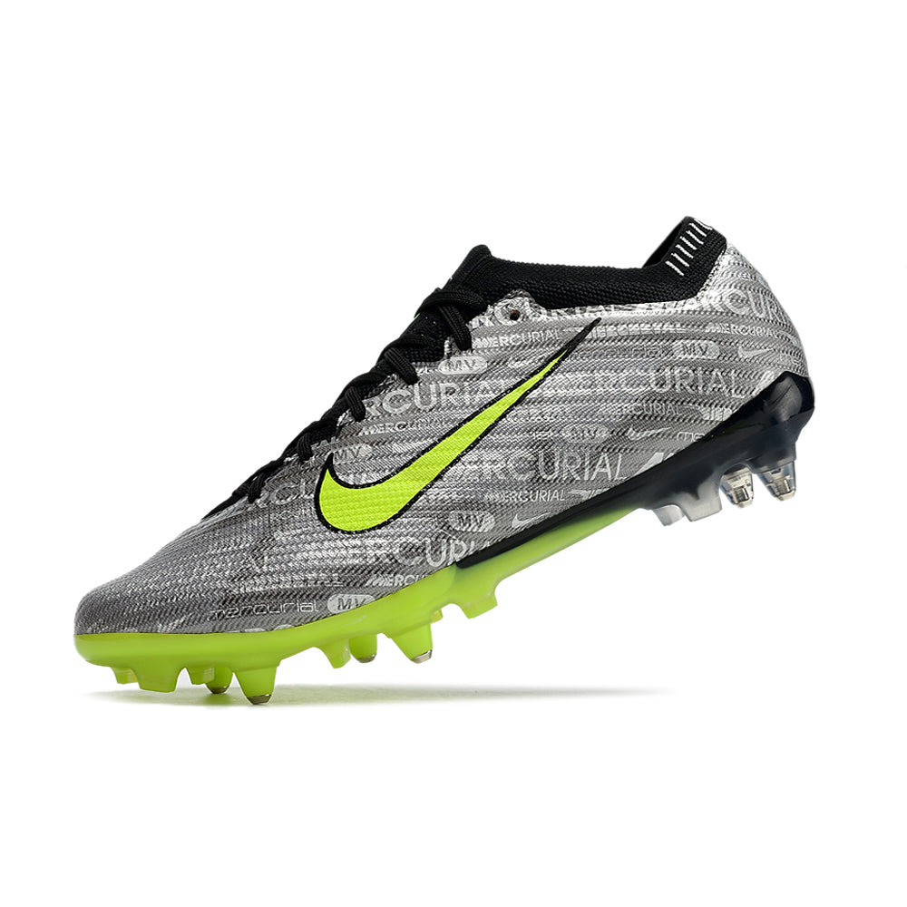 Chuteira Campo Nike Air Zoom Mercurial Vapor 15 Elite Ponta de Aluminio Prata e Verde 