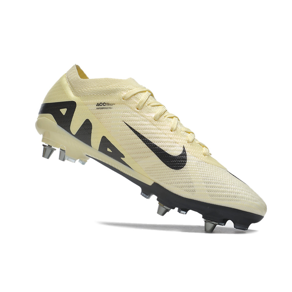 Chuteira Campo Nike Air Zoom Mercurial Vapor 15 Elite Trava Mista Bege e Preta 