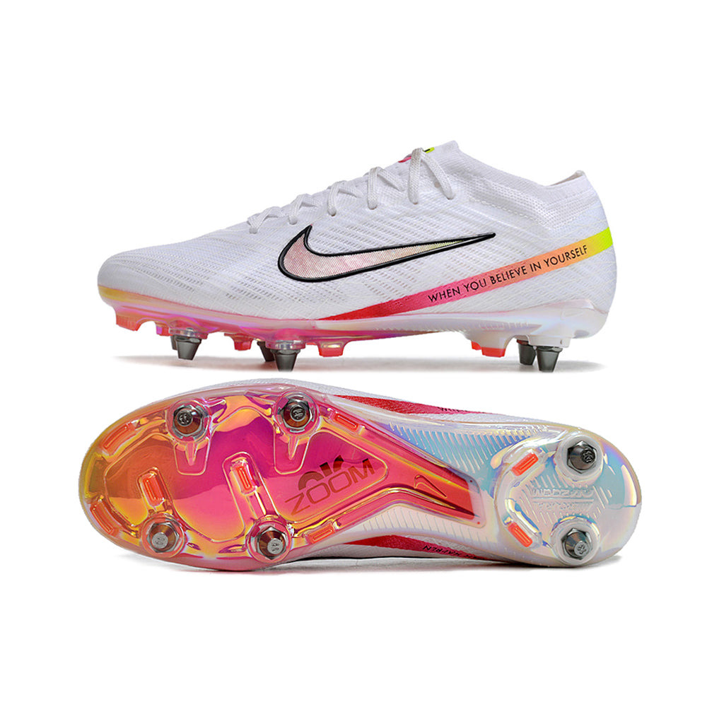Chuteira Campo Nike Air Zoom Mercurial Vapor 15 Elite Trava Mista Branca 