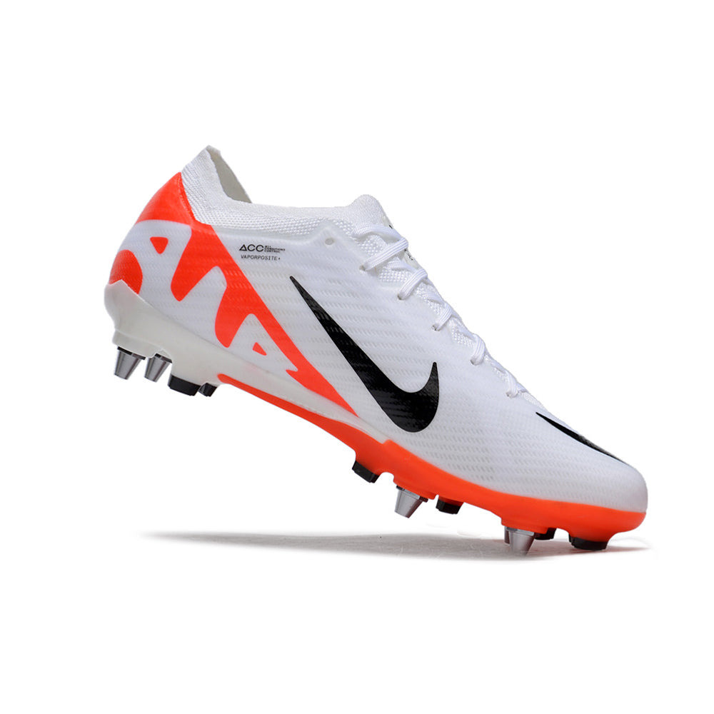 Chuteira Campo Nike Air Zoom Mercurial Vapor 15 Elite Trava Mista Branca e Laranja 