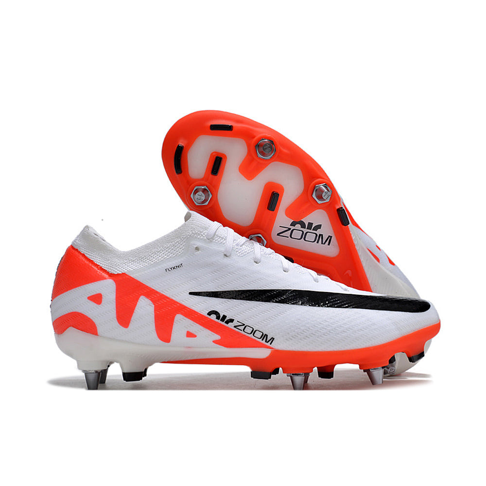 Chuteira Campo Nike Air Zoom Mercurial Vapor 15 Elite Trava Mista Branca e Laranja 