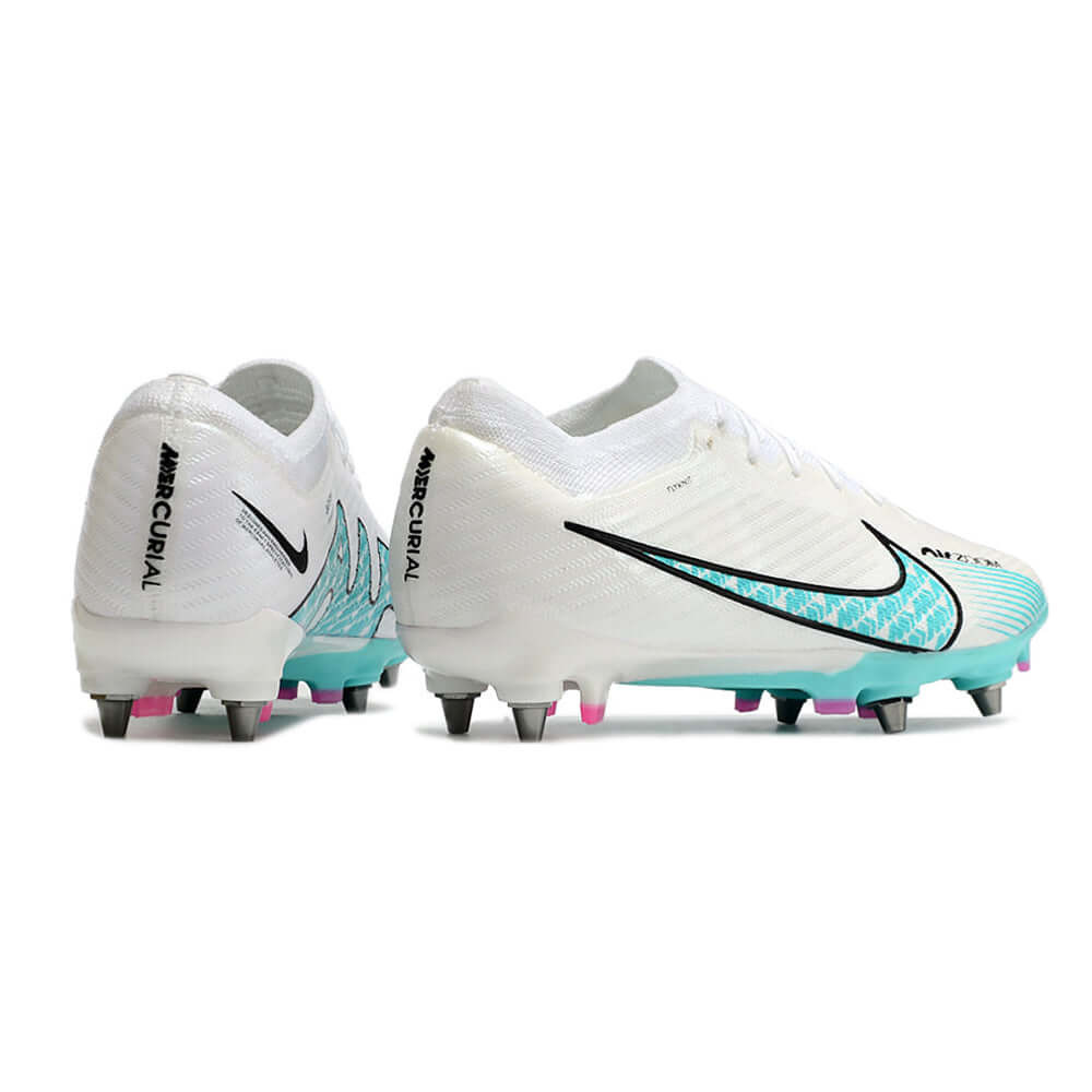 Chuteira Campo Nike Air Zoom Mercurial Vapor 15 Elite Trava Mista Branca, Azul e Rosa