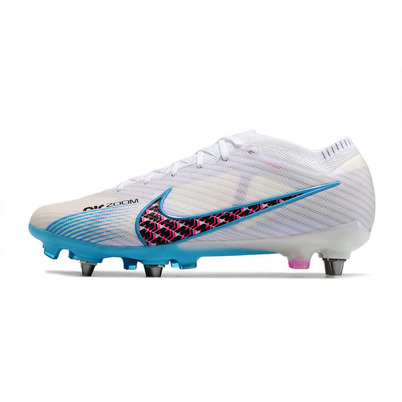 Chuteira Campo Nike Air Zoom Mercurial Vapor 15 Elite Trava Mista Branca, Azul e Rosa 