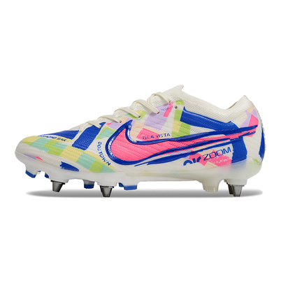 Chuteira Campo Nike Air Zoom Mercurial Vapor 15 Elite Trava Mista Branco, Azul e Rosa
