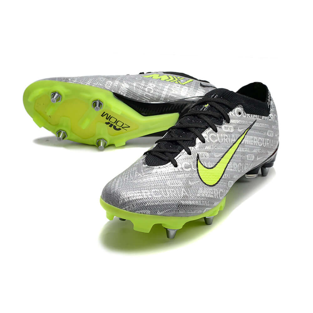 Chuteira Campo Nike Air Zoom Mercurial Vapor 15 Elite Trava Mista Prata e Verde 