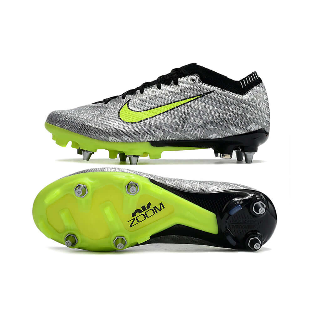 Chuteira Campo Nike Air Zoom Mercurial Vapor 15 Elite Trava Mista Prata e Verde 