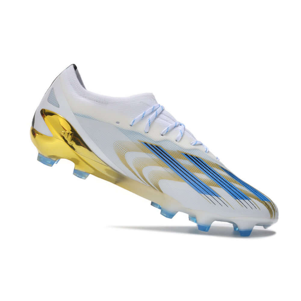 Chuteira Campo Adidas CrazyFast Messi.1 FG Branca, Azul e Dourado 