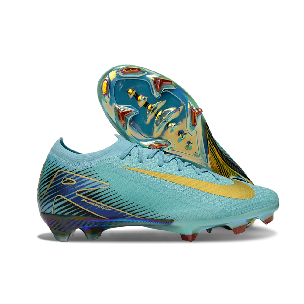 Chuteira Campo Nike Air Zoom Mercurial Vapor 16 Elite FG Azul e Dourado