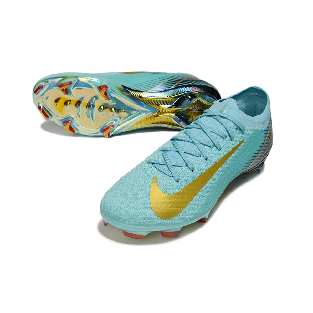 Chuteira Campo Nike Air Zoom Mercurial Vapor 16 Elite FG Azul e Dourado
