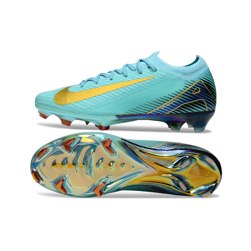 Chuteira Campo Nike Air Zoom Mercurial Vapor 16 Elite FG Azul e Dourado