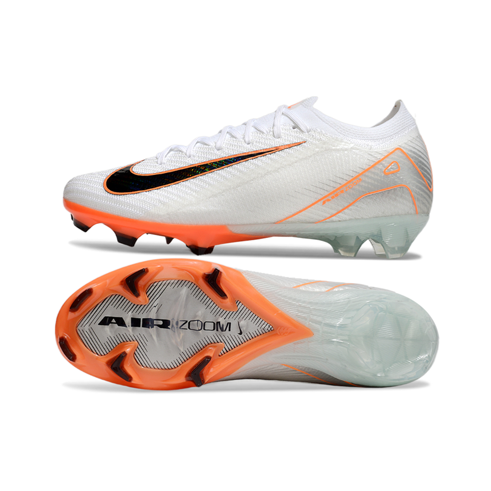 Chuteira Campo Nike Air Zoom Mercurial Vapor 16 Elite FG Branca e Laranja