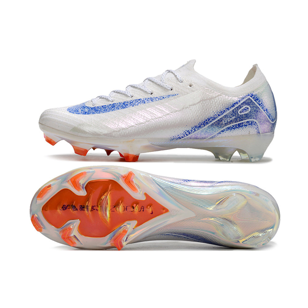 Chuteira Campo Nike Air Zoom Mercurial Vapor 16 Elite FG Branca, Azul e Laranja 