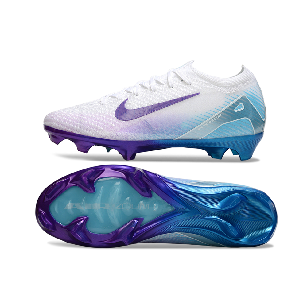 Chuteira Campo Nike Air Zoom Mercurial Vapor 16 Elite FG Branco, Roxo e Azul 