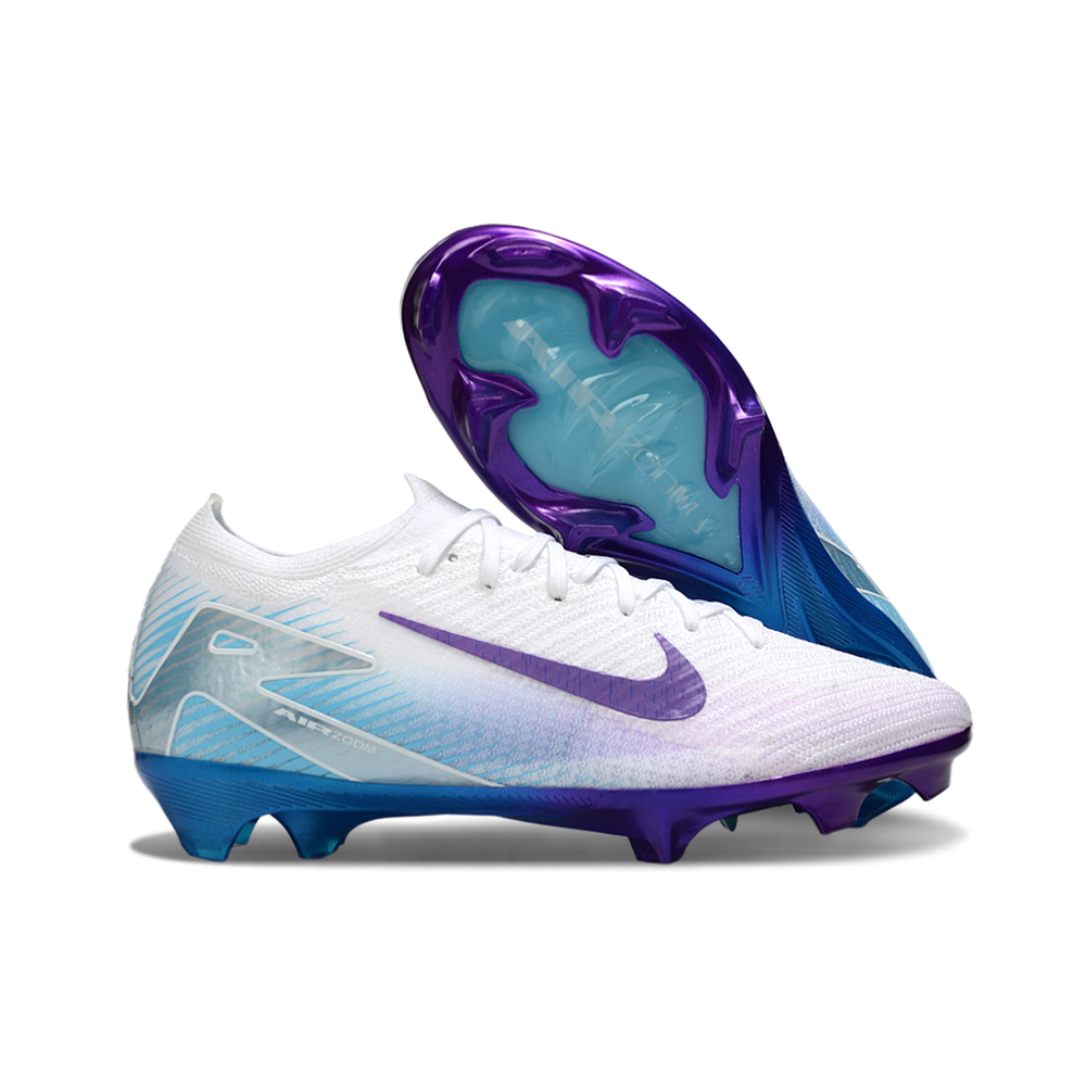 Chuteira Campo Nike Air Zoom Mercurial Vapor 16 Elite FG Branco, Roxo e Azul 