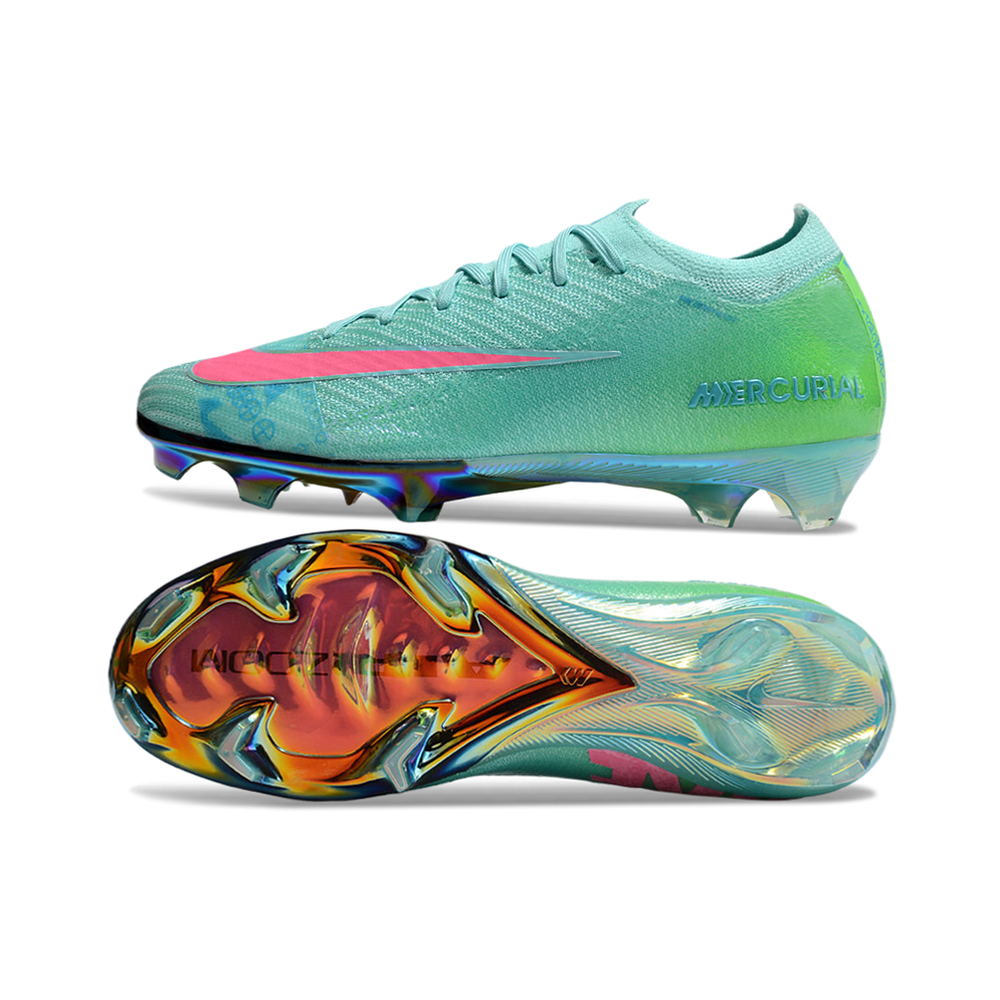 Chuteira Campo Nike Air Zoom Mercurial Vapor 16 Elite FG Verde e Rosa 