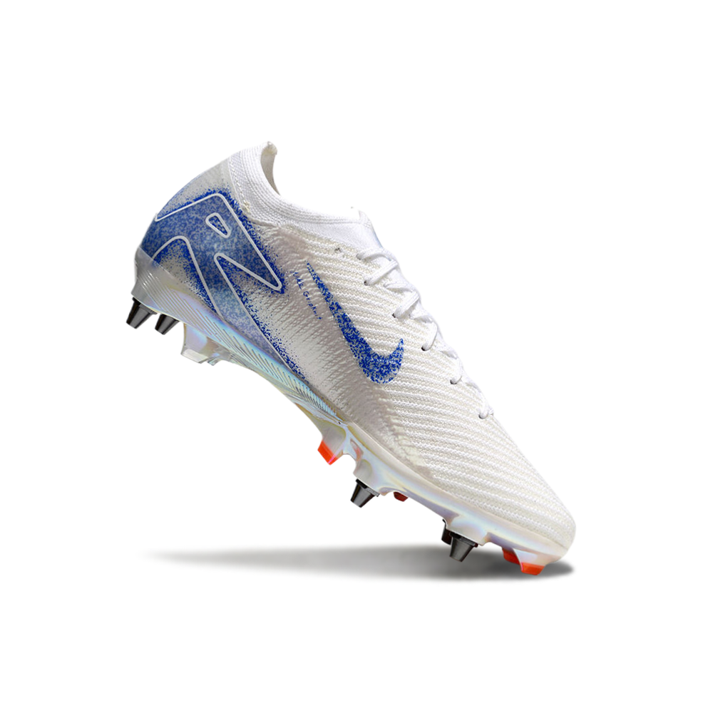 Chuteira Campo Nike Air Zoom Mercurial Vapor 16 Elite Trava Mista Branca, Azul e Laranja 