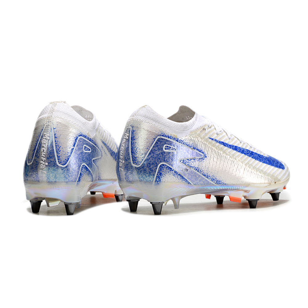 Chuteira Campo Nike Air Zoom Mercurial Vapor 16 Elite Trava Mista Branca, Azul e Laranja 
