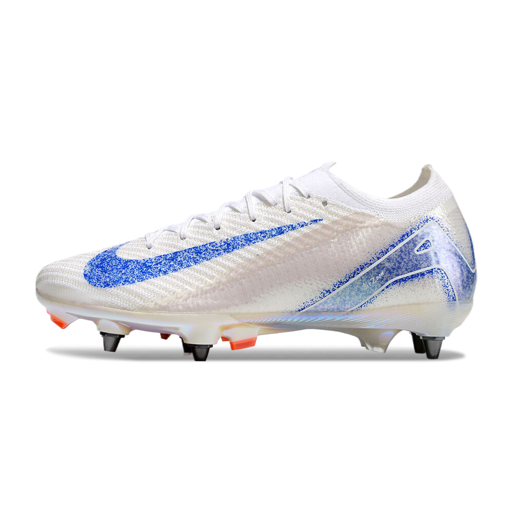 Chuteira Campo Nike Air Zoom Mercurial Vapor 16 Elite Trava Mista Branca, Azul e Laranja 