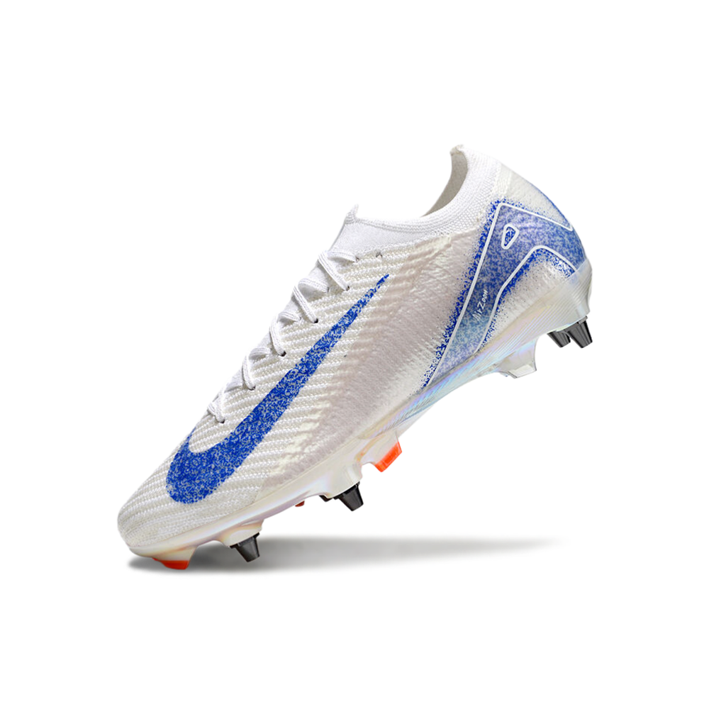 Chuteira Campo Nike Air Zoom Mercurial Vapor 16 Elite Trava Mista Branca, Azul e Laranja 