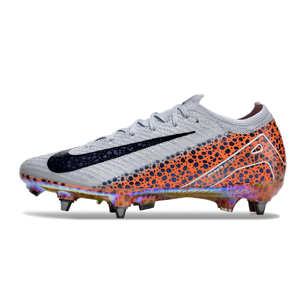 Chuteira Campo Nike Air Zoom Mercurial Vapor 16 Elite Trava Mista Branca, Laranja e Preto 