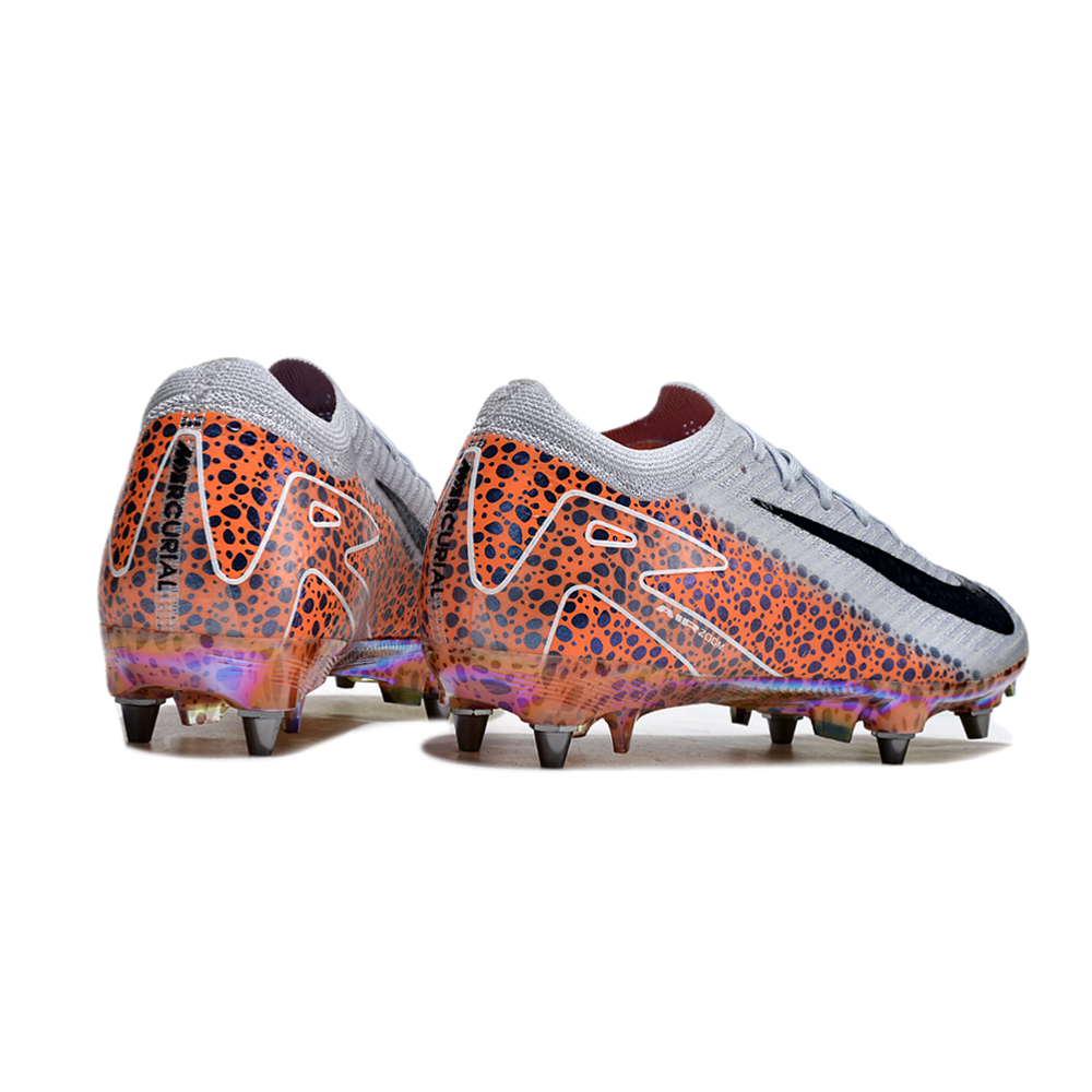 Chuteira Campo Nike Air Zoom Mercurial Vapor 16 Elite Trava Mista Branca, Laranja e Preto 