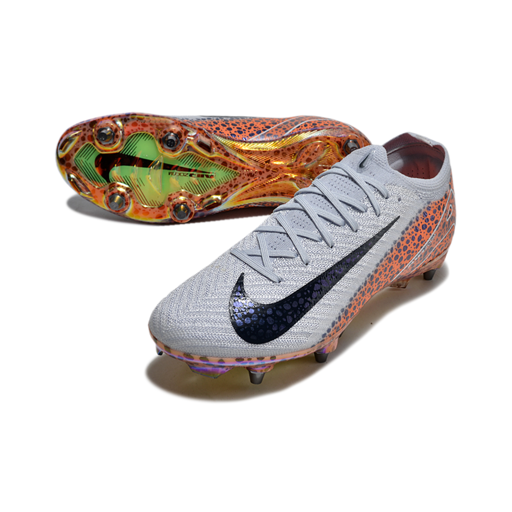 Chuteira Campo Nike Air Zoom Mercurial Vapor 16 Elite Trava Mista Branca, Laranja e Preto 
