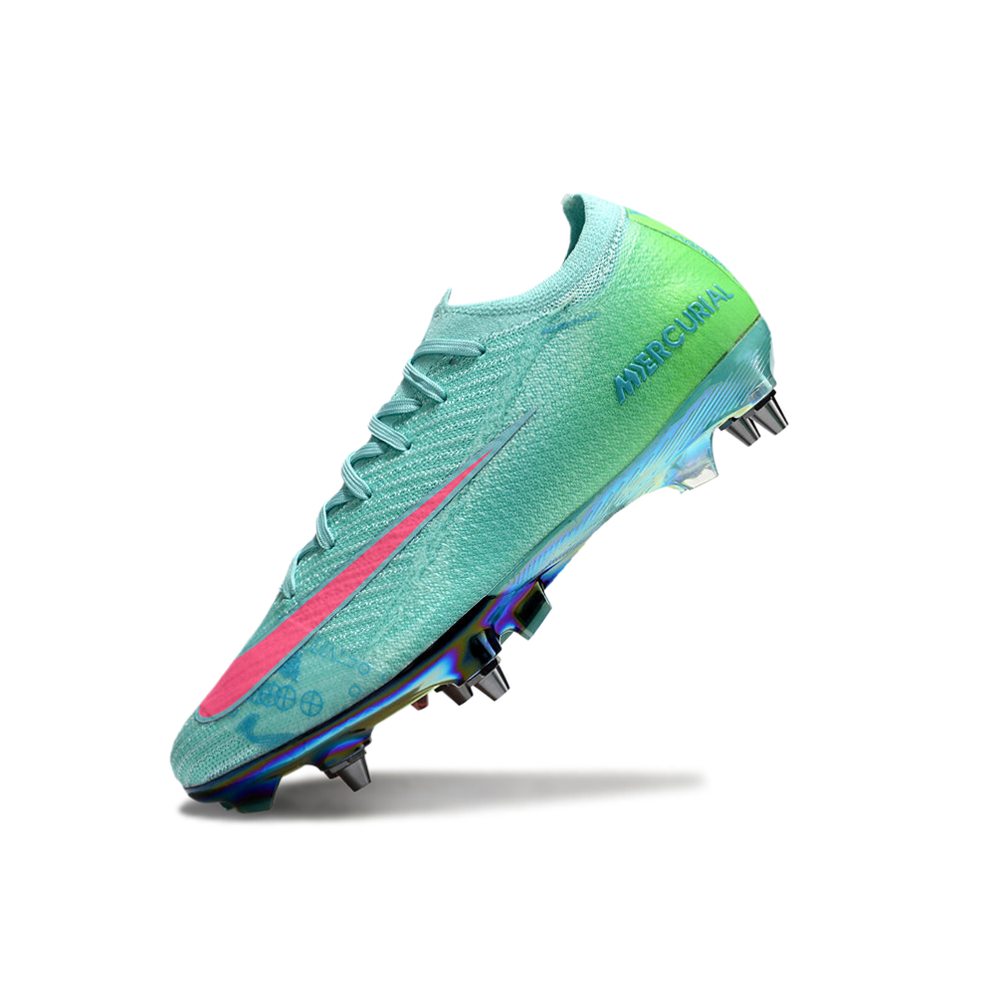 Chuteira Campo Nike Air Zoom Mercurial Vapor 16 Elite Trava Mista Verde e Rosa 