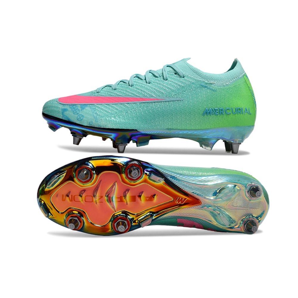 Chuteira Campo Nike Air Zoom Mercurial Vapor 16 Elite Trava Mista Verde e Rosa 