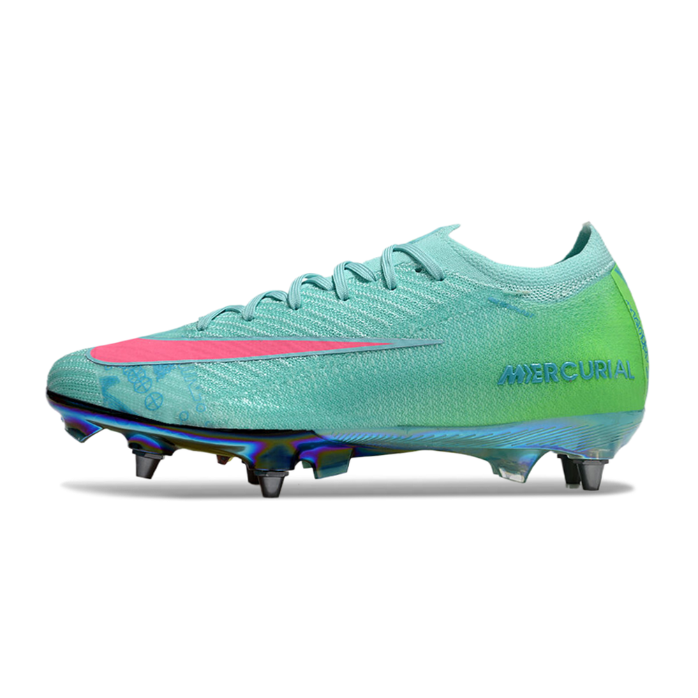 Chuteira Campo Nike Air Zoom Mercurial Vapor 16 Elite Trava Mista Verde e Rosa 