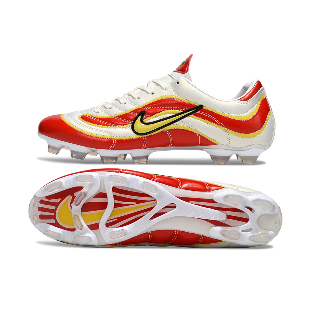 Chuteira Campo Nike Mercurial Vapor 1998 FG Branco, Vermelho e Amarelo