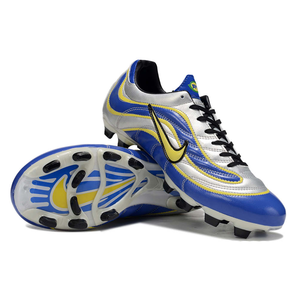 Chuteira Campo Nike Mercurial Vapor 1998 FG Prata, Azul e Amarelo 