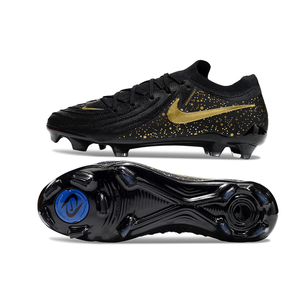Chuteira Campo Nike Phantom GX 2 Elite FG Preta e Dourada