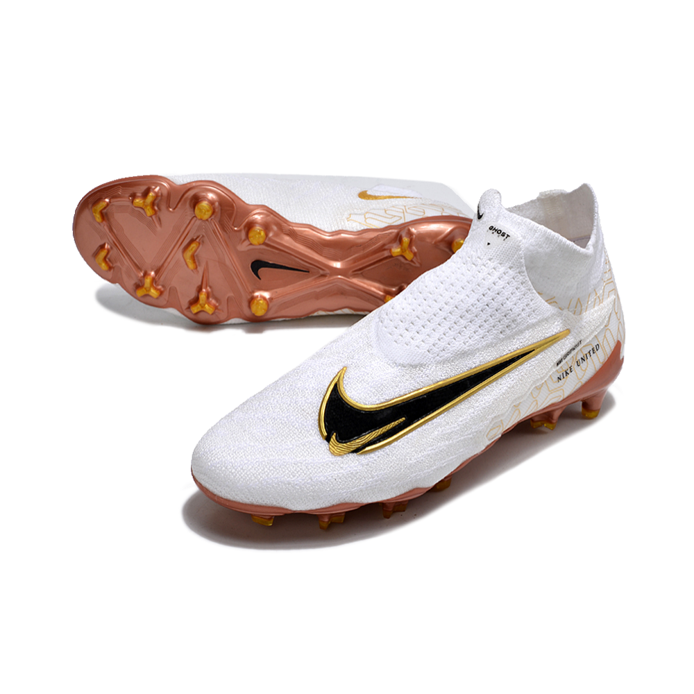 Chuteira Campo Nike Phantom GX DF Elite FG Branca e Dourado 