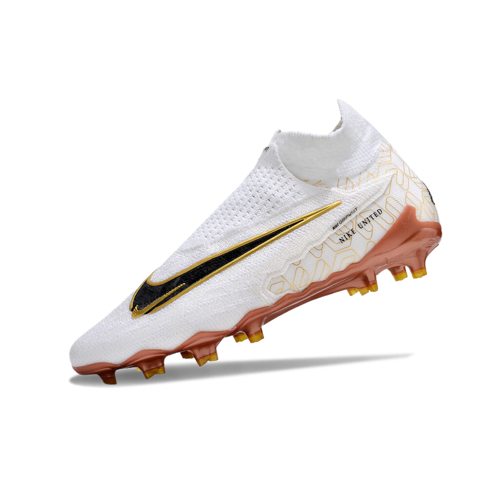 Chuteira Campo Nike Phantom GX DF Elite FG Branca e Dourado 