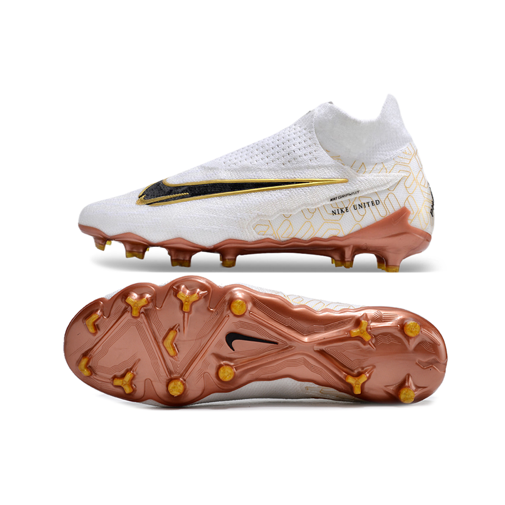 Chuteira Campo Nike Phantom GX DF Elite FG Branca e Dourado 