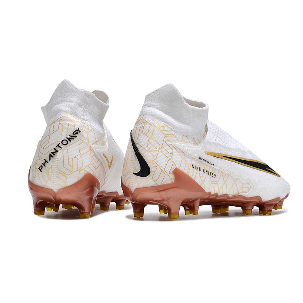 Chuteira Campo Nike Phantom GX DF Elite FG Branca e Dourado 