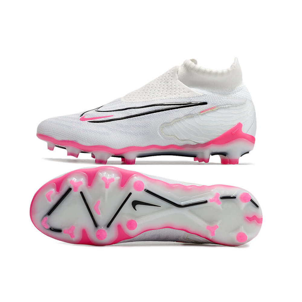 Chuteira Campo Nike Phantom GX DF Elite FG Branca e Rosa