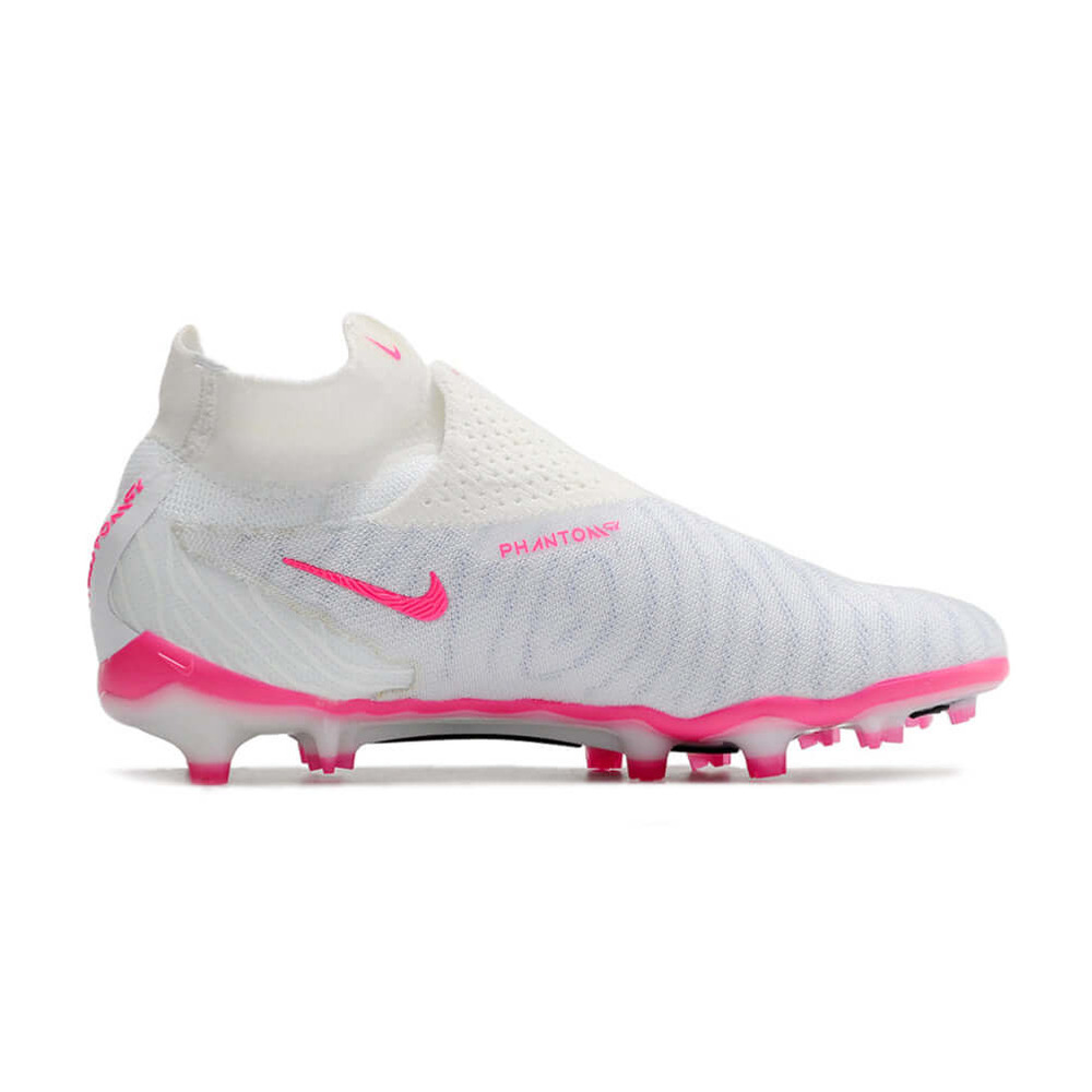 Chuteira Campo Nike Phantom GX DF Elite FG Branca e Rosa