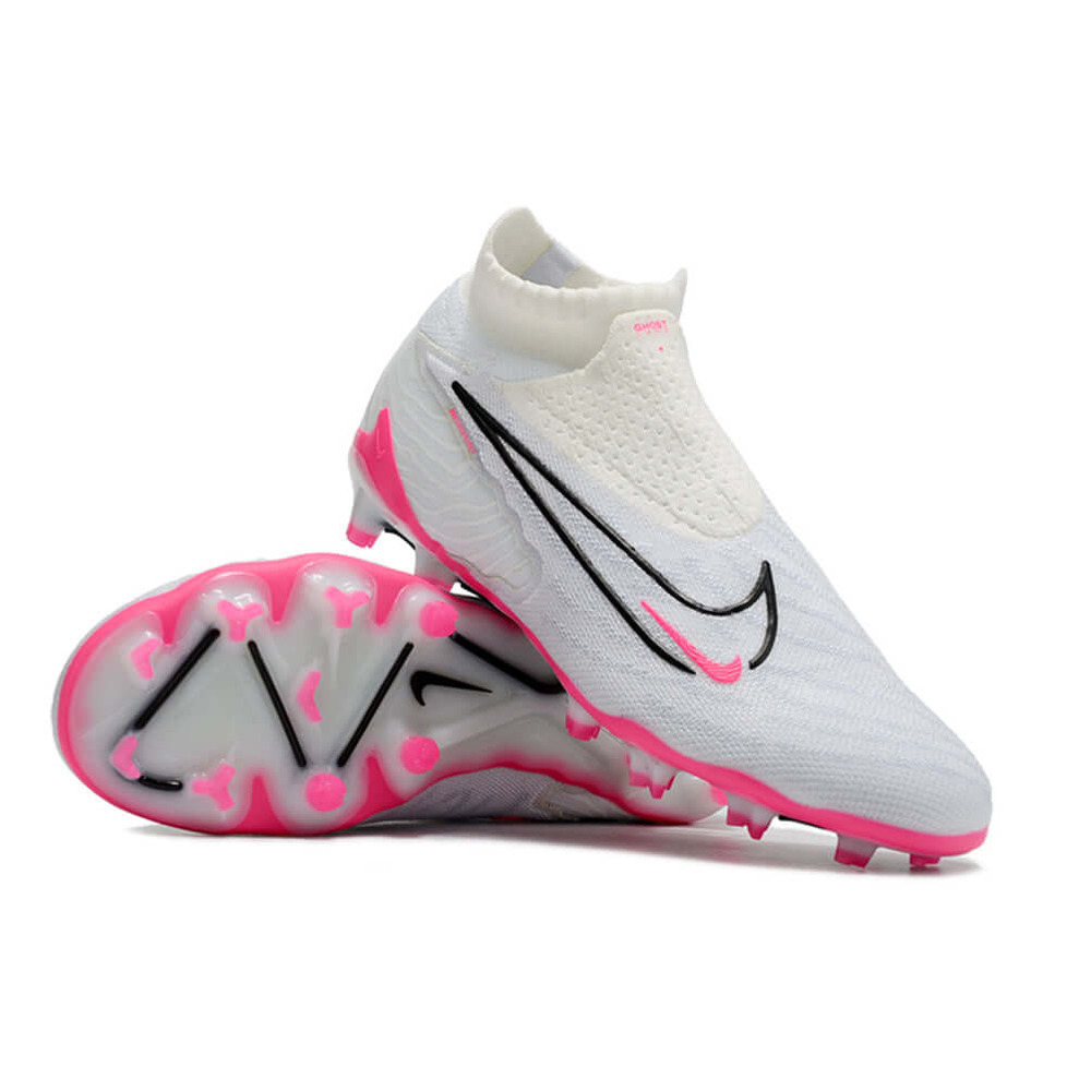 Chuteira Campo Nike Phantom GX DF Elite FG Branca e Rosa