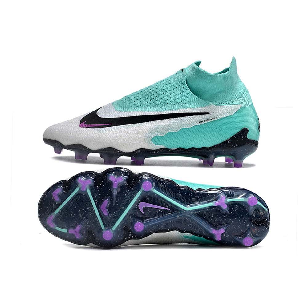 Chuteira Campo Nike Phantom GX DF Elite FG Branca, Verde e Roxa 