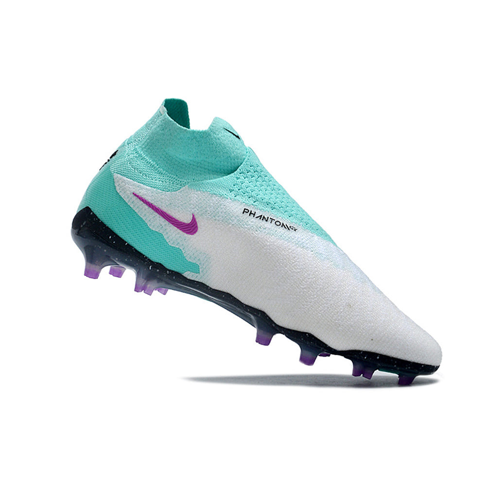 Chuteira Campo Nike Phantom GX DF Elite FG Branca, Verde e Roxa 